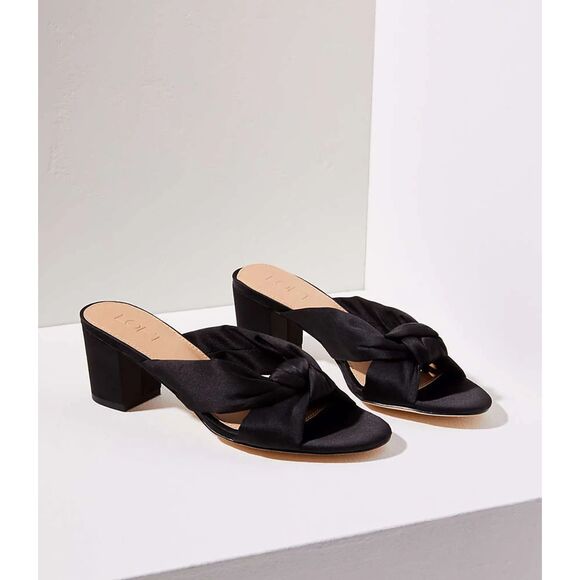 Womens Loft Satin Knot Slide Sandals Black Heels Size 8 - Picture 1 of 8